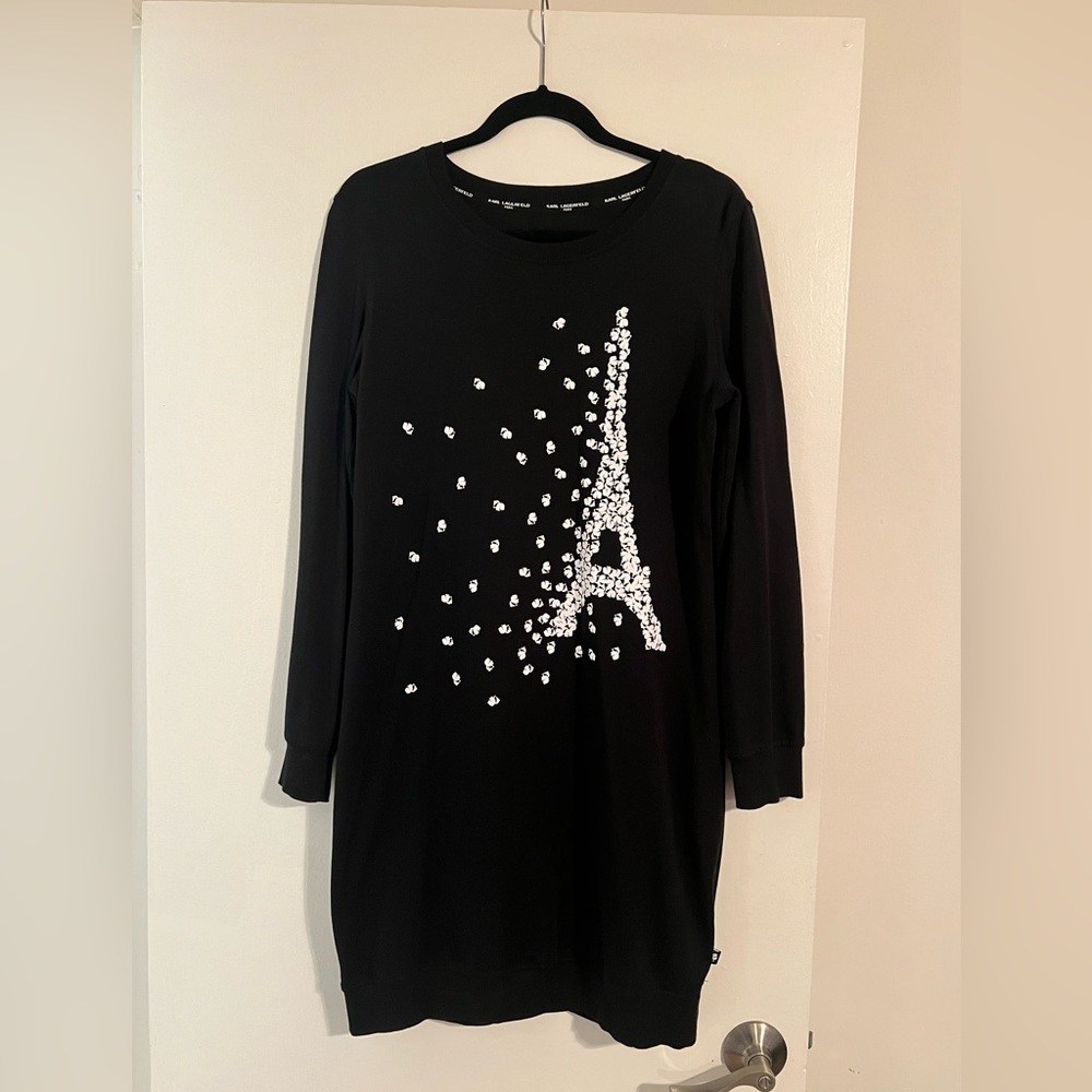 Karl Lagerfeld Black Midi Knit Long Sleeve Dress size S